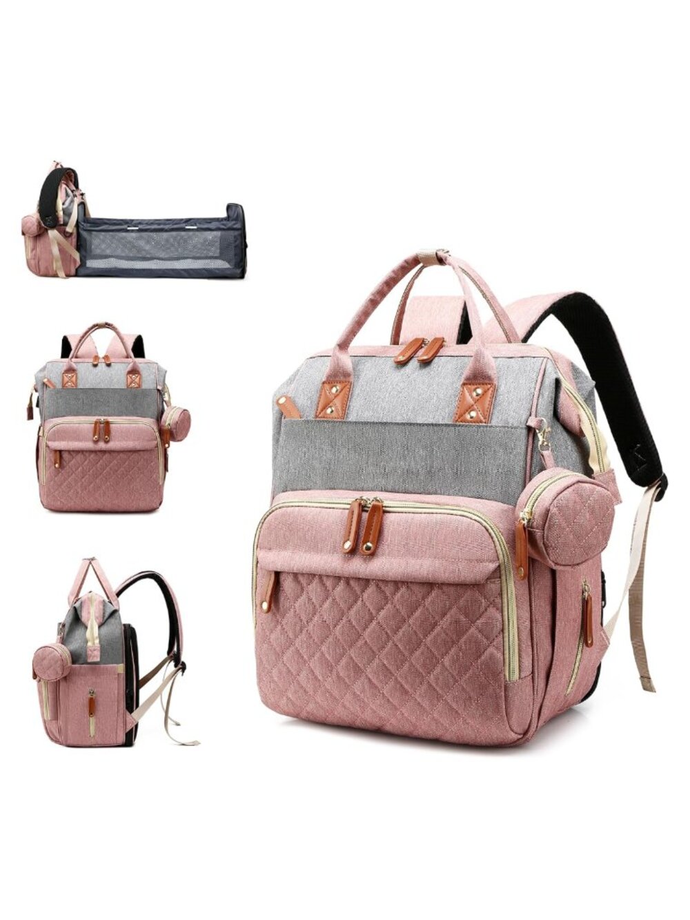 3 in 1 Convertible Diaper Backpack with Changing Pad, Waterproof Nylon, USB